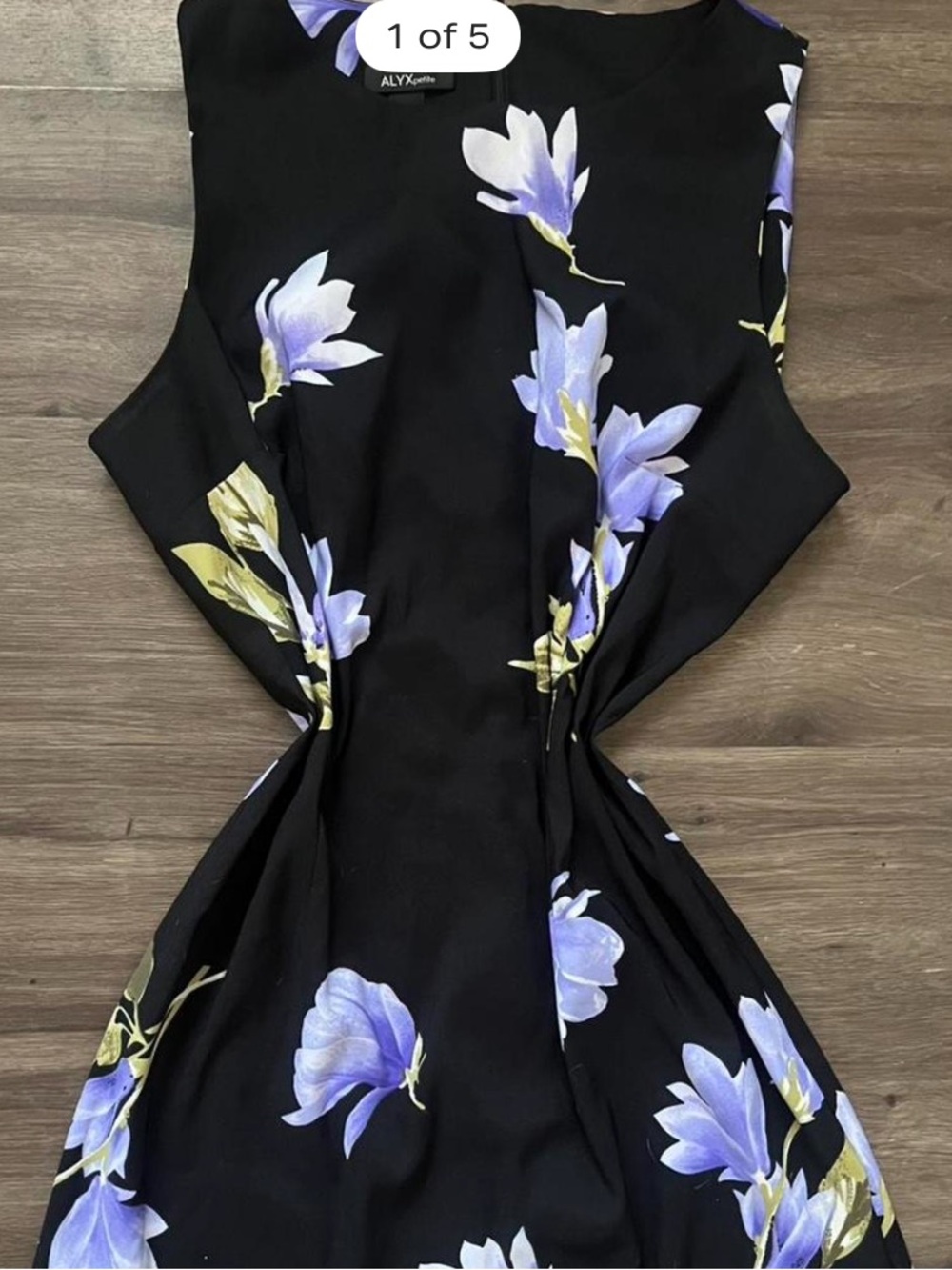 ALYX Black Floral Sleeveless Sheath Dress with Lavender Blooms